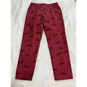 Brooks Brothers Breton Red Poplin Pants w/ Paul Brown Sailboat Print  34 x 30‎